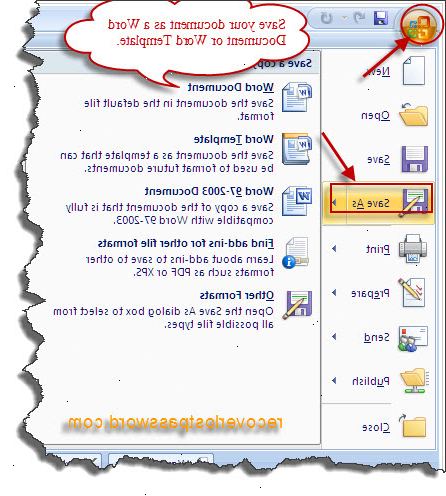 Sådan password beskytte en Microsoft Word 2007-dokument. Klik på filen øverst på siden (eller kuglen).