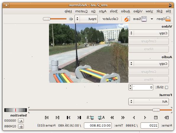 Sådan redigerer video med avidemux. Klik på åbne og åbne din video (hvis fra DVD kan det være en vts_01_1.