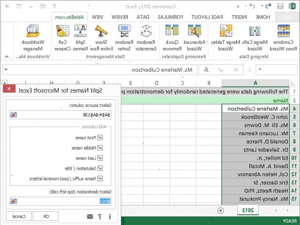 Hvordan at adskille fornavne og efternavne i separate felter i et Microsoft Excel-liste. Du har dit regneark med både for-og efternavne kombineres som i denne illustration.