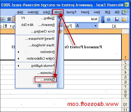 Sådan password beskytte en Microsoft Excel 2003-dokument. Fra menuen Funktioner, klikke indstillinger.